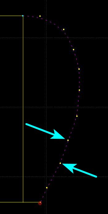 スプライン曲線を選択し、表示される黄色い点