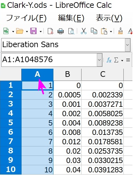 A列全体を選択してから、コピー（Ctrl+C）