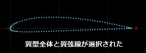 翼型全体と翼弦線が選択されました