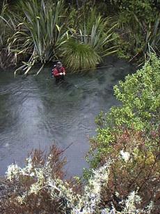 Sebastien is trying for a huge trout.
